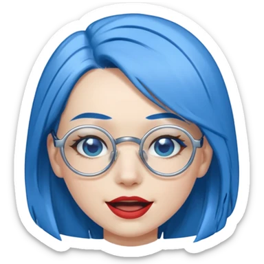 Mujer asombrada con cabello celeste y gafas azules cromadas guiñando un ojo sticker