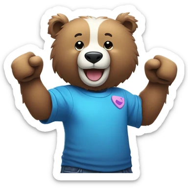 Colorful blue bear who’s very happy and holding a ps5 controller in one hand and giving a fist bump with the other.  sticker