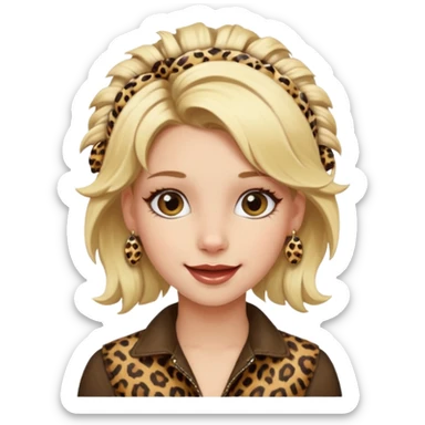 Une fille blonde et joyeuse. Elle porte une coiffure rock et originale avec des barrettes léopard et motif peau de vache. sticker