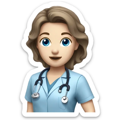 female doctor with brown hair blue eyes pale skin blue stethoscope and grey scrub top sticker