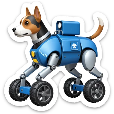 Very fast  jumping riot police Boston Dynamics police robotic beagle Sherlock Holmes robodog with large off-road wheels for feet  sticker