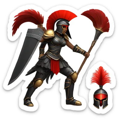 Fantasy spartan warrior female wearing detailed black armor with a red plumed helmet
 sticker