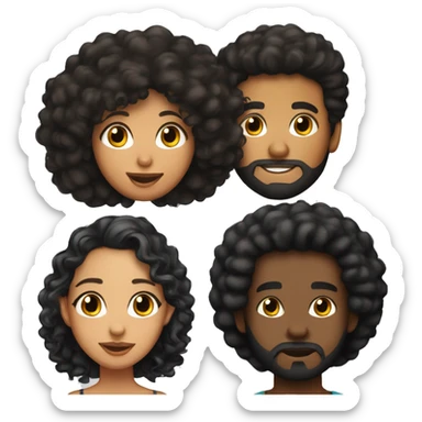 A lightskin guy with beard only on his jawline with a medium afro black hair and a fair skinned latina with wavy black hair kissing sticker