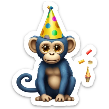 Party monkey with a party hat and a party popper sticker