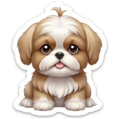 Cinematic Cute Shih Tzu Portrait Emoji, Head playfully tilted with large, sparkling eyes and a fluffy, endearing fur in gentle, pastel tones, simplified yet irresistibly charming, highly detailed, glowing with a warm, cuddly radiance, high shine, radiating affectionate and joyful energy, styled with a soft, playful outline, capturing the essence of a cute Shih Tzu that seems destined to charm everyone in its path! sticker