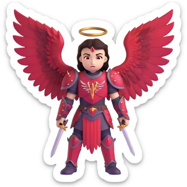 sinister warrior angel with blood-stained armor and crimson wings sticker