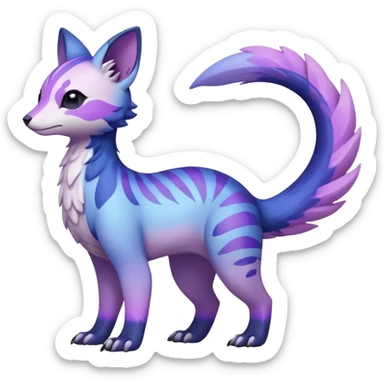  Pastel whitish glossy oily smooth silky soft White with indigo-Violet-purple-pinkish-gradient markings beautiful handsome gorgeous aesthetic colorful vibrant Vernid-Trico-species-Fakemon-creature by LiLaiRa, 4 legs, 1 tail, random markings, (full body) sticker