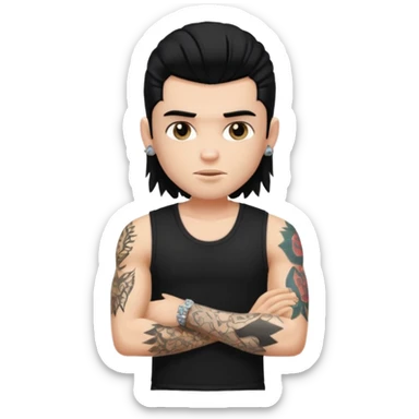a pretty bratz guy with a black mullet and a sleeveless black top with tattoos on arm sticker
