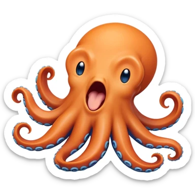 Cinematic Realistic Cute Yawning Octopus Portrait Emoji, Head tilted slightly with a dramatic, wide-open yawn, showcasing a soft, lustrous orange body with subtle blue ring accents and gently drooping tentacles, with half-closed, drowsy eyes rendered in exquisite detail; high shine, relaxed yet expressive, styled with a dash of mystical charm, soft glowing outline, capturing the essence of a sleepy yet affectionate octopus that appears ready to stretch out and drift into a peaceful nap! sticker