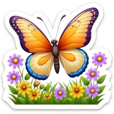 La la mañana se alegra entre flores y praderas ve avanzar mariposa bella y majestuosa entre colibrís y la abeja polinizando y Disfrutando del néctar de su miel sticker