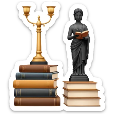 Minimalistic flat vector icon, iOS style, thin black contour on white background. Bust statue on a small pedestal next to a stack of books, symbolizing classic literature. Clean, no text, no shadows sticker
