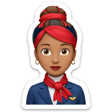  flight attendant, Light Brown skin, brown hair in single bun, neck scarf sticker