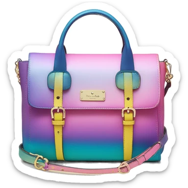 Realistic isolated blue ,teal ,pink , yellow and purple metallic ombre kate spade satchel purse.  sticker
