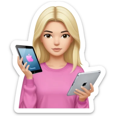 Blonde long hair Kendall Jenner with a pink shirt holding an iPad sticker