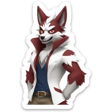 Anthro-Lycanroc-Red-White-Werewolf-Midnight-form Full Body sticker