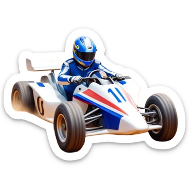 A high-speed racing car or motorcycle zooming down a track, leaving a trail of dust and excitement. The scene conveys energy and adrenaline, with blurred motion showing the speed and precision of motorsport, set against a dynamic racing track backdrop. sticker