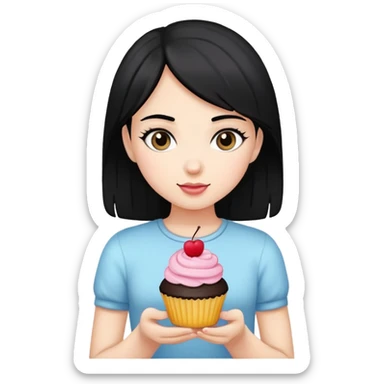 Black hair girl  holding cupcake sticker