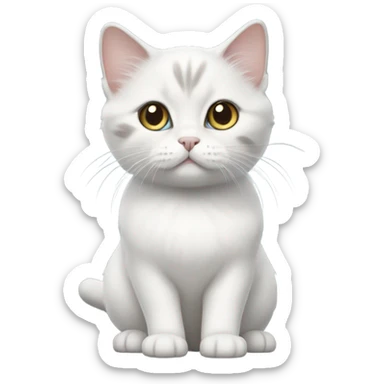 White munchkin cat standing with grey triangle of fur on head  sticker