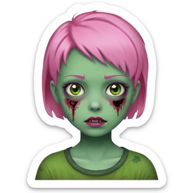 zoombie girl pink short hair, green skin sticker