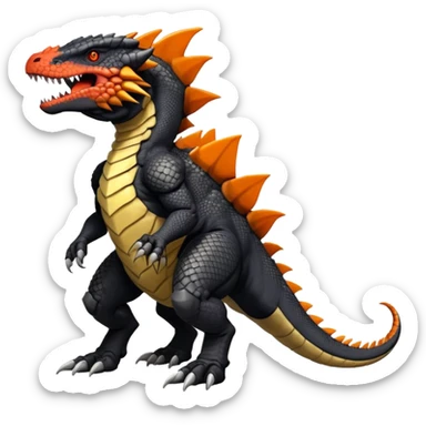 Black Salandit-Tyrunt-Tyrantrum-Greymon-Fakémon-creature-hybrid with orange belly (full body) sticker