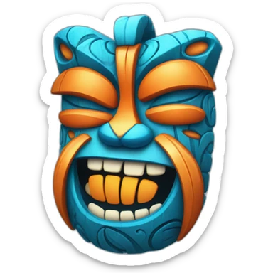 Blue and orange smiling tiki with butterflyl-tornado sticker