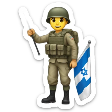 A soldier holds the flag of the State of Israel sticker