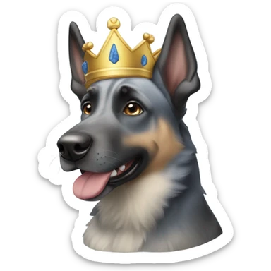 A smiling malinois dark blue merle without red color with a crown on his head sticker