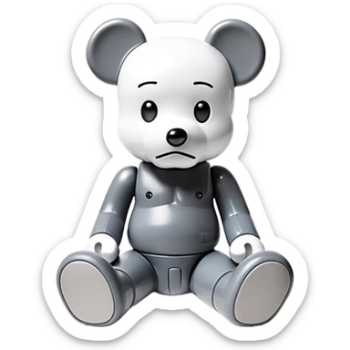 Bearbrick figure with KAWS style X eyes, simplified toy bear shape with articulated limbs sticker