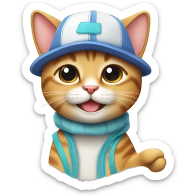 happy CAT WITH A CAP with a human body wear summer clothes sticker
