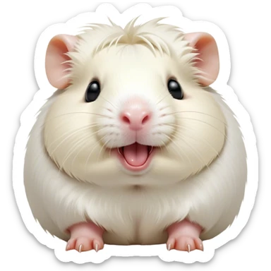 Cinematic Cute Yawning White Guinea Pig Portrait Emoji, Head tilted slightly with a dramatic, wide-open yawn, revealing a soft, downy white fur with tiny drooping ears, round dark eyes barely open in drowsy contentment, Simplified yet irresistibly adorable features, highly detailed, glowing with a soft, cozy glow, high shine, relaxed yet expressive, stylized with a touch of whimsy, bright and endearing, soft glowing outline, capturing the essence of a sleepy yet affectionate guinea pig, so drowsy it feels like it could stretch right out of the screen and curl up for a nap! sticker