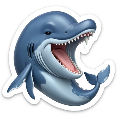 Cinematic Cute Yawning Humpback Whale Portrait Emoji, Head tilted slightly with a dramatic, wide-open yawn, showcasing a massive yet gentle blue-gray body with gently rippling baleen plates and sleepy, half-closed eyes, Simplified yet irresistibly adorable features, highly detailed, glowing with a soft, cozy marine glow, high shine, relaxed yet expressive, stylized with a dash of whimsical deep-sea charm, soft glowing outline, capturing the essence of a drowsy yet affectionate humpback whale that appears ready to drift into a deep-sea slumber! sticker