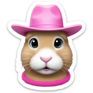 Bunny face with a pink cowboy hat with fur  sticker