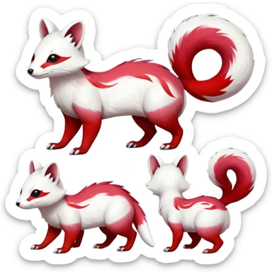  Hyper-realistic smooth Asian oriental painted silky soft White white with red gradients, and slit eyes markings beautiful handsome gorgeous aesthetic colorful vibrant Vernid-Trico-Marsupial-Furret-Zangoose-species-Fakemon-creature by LiLaiRa, 4 legs, 1 tail, random markings, (full body) sticker