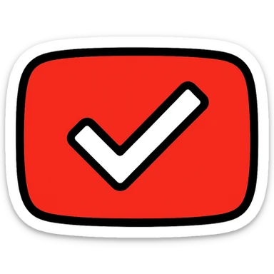 YouTube-inspired check mark with red and white color scheme, modern and clean digital badge style sticker