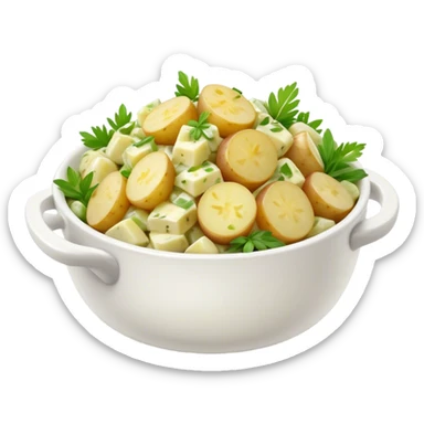 Cinematic Realistic Kartoffelsalat Dish Emoji, showcasing a traditional potato salad with fresh herbs and tangy dressing rendered with lifelike detail and vibrant, natural lighting. sticker