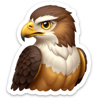 Cinematic Noble Hawk Portrait Emoji, Poised and regal, with a sturdy, agile build, a sharp, hooked beak, and intense, focused eyes that exude predatory precision, Simplified yet sharp and sophisticated features, highly detailed, glowing with a soft, golden glow, high shine, intelligent and vigilant, stylized with an air of aerial mastery, focused and determined, soft glowing outline, capturing the essence of a watchful and confident hawk that appears ready to soar out of the screen with effortless authority! sticker