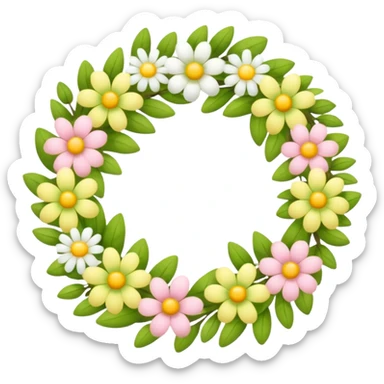 flower wreath with yellow, pink and white and green pastel colors, in a shape of an egg sticker