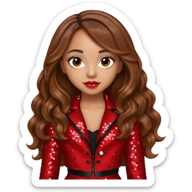 Jade Thirlwall from Little Mix with long brown hair, red sequin outfit sticker