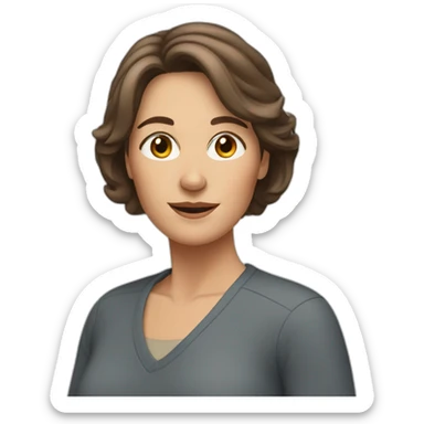 woman in her fifties with brown hair reaching to the shoulder sticker