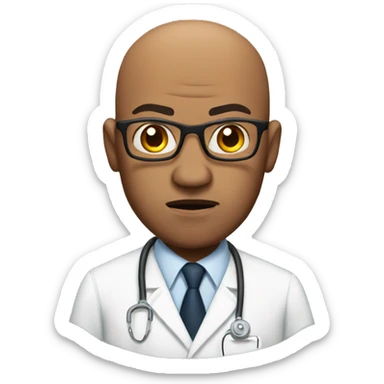 angry bald men in brown skin wearing a lab coat and glasses sticker
