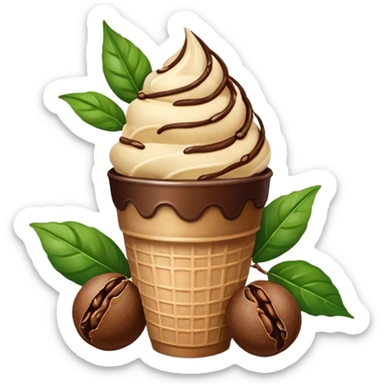 bolitas de helado de cafe con semilla de cafe minimalista y con una hojita  sticker
