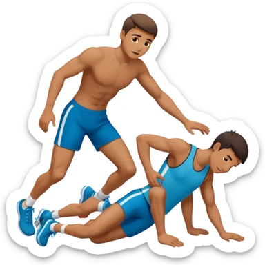 Man helping another person who fell to get up sticker