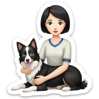 A woman of sixty with short black hair was leading a border collie sticker