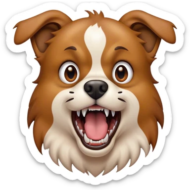 A close-up of a dog's mouth, showing sharp teeth and foam spraying out, looking wild and aggressive sticker