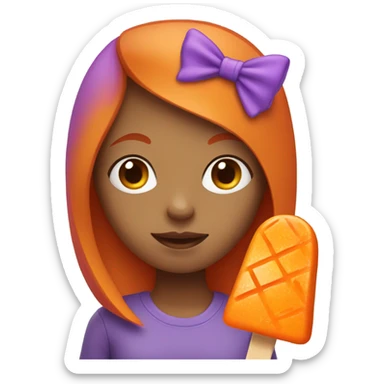 A girl with orange hair holding a purple popsicle  sticker