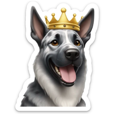 A smiling malinois dark blue merle without r color with a crown on his head sticker