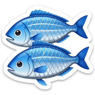 Fish dishes avatar in bright emoji-style illustration. Grilled fish, fillets, and seafood, blue and silver tones, simple shapes, flat design, fresh and flavorful. sticker