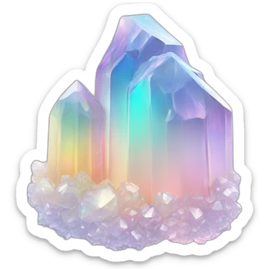 glossy Pastel whitish iridescent glass rainbow crystal cluster sticker