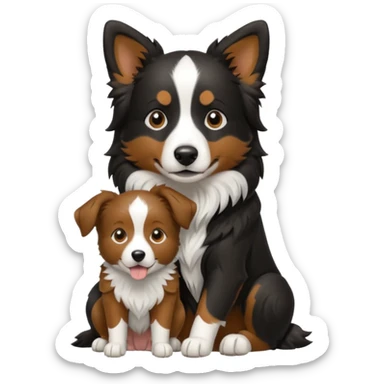 Garoto loiro fofo e cabelo comprido usando uma jaqueta preta abraçando um cachorro border collie marrom sticker