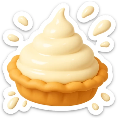 Frame 4 of 15: Intact cream pie, slightly larger cream splatter, playful 3D emoji style, golden brown crust, same angle as reference. sticker